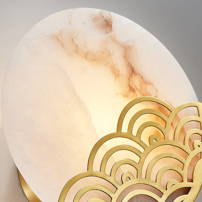 Skørter | Round Bedroom Wall Lamp Colonialism Marble Single Light Gold Wall Lighting Wall Sconce, 8"/10" Wide