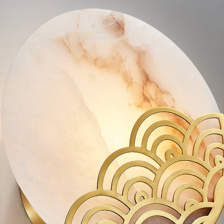 Skørter | Round Bedroom Wall Lamp Colonialism Marble Single Light Gold Wall Lighting Wall Sconce, 8"/10" Wide