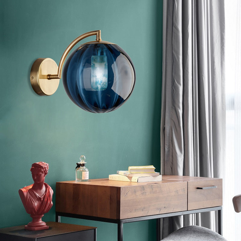 Skørter | Globe Smoke Grey/Amber/Blue Water Glass Wall Light Colonialism 1 Bulb Living Room Wall Lamp Fixture