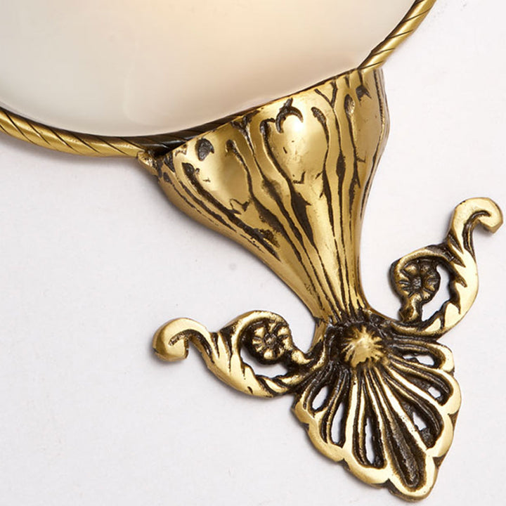 Skørter | Single Bulb Flush Mount Traditional Curved Milk Glass Wall Light in Brass for the Living Room