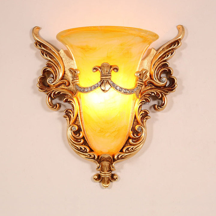 Skørter | Bell Frosted Glass Wall Lamp Colonial 1 Lamp Living Room Ceiling Light in White/Gold/White and Gold