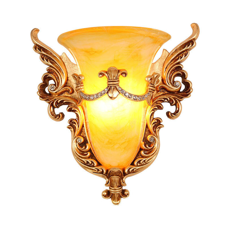 Skørter | Bell Frosted Glass Wall Lamp Colonial 1 Lamp Living Room Ceiling Light in White/Gold/White and Gold