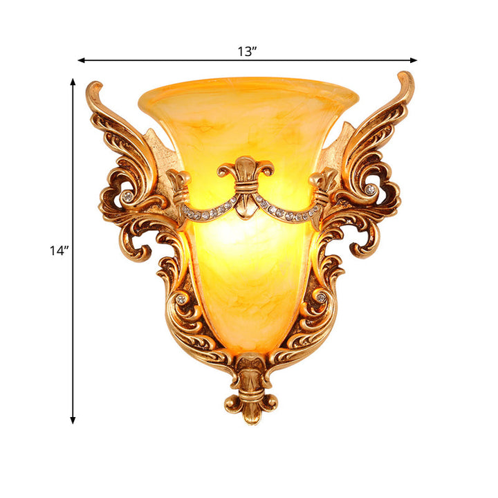 Skørter | Bell Frosted Glass Wall Lamp Colonial 1 Lamp Living Room Ceiling Light in White/Gold/White and Gold
