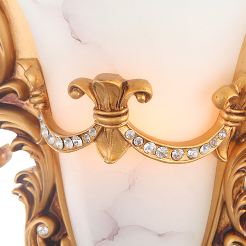 Skørter | Bell Frosted Glass Wall Lamp Colonial 1 Lamp Living Room Ceiling Light in White/Gold/White and Gold