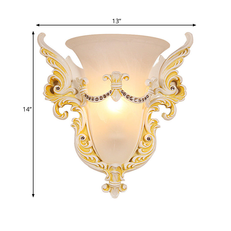 Skørter | Bell Frosted Glass Wall Lamp Colonial 1 Lamp Living Room Ceiling Light in White/Gold/White and Gold