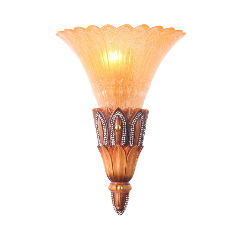 Skørter | Textured Glass Flower Sconce Light Colonial Single Head Living Room Flush Mount Wall Light in Brown
