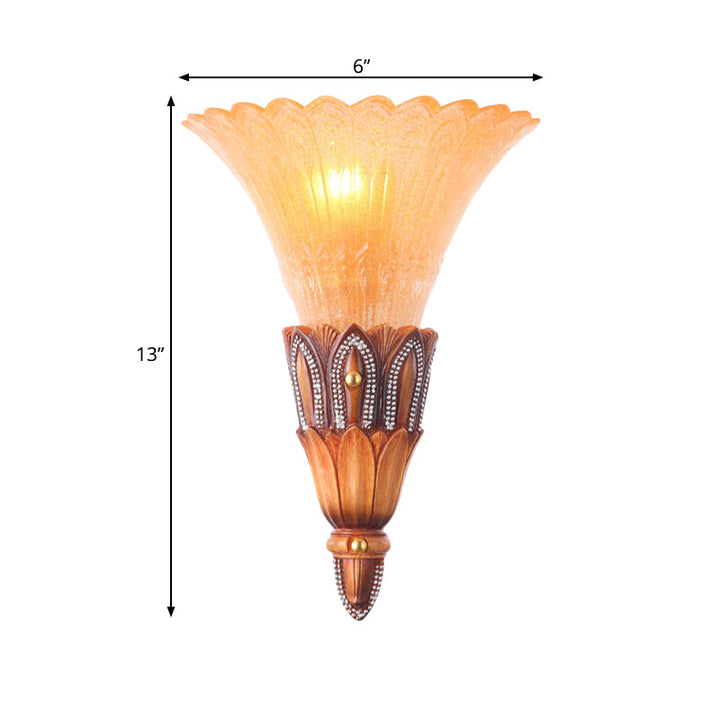 Skørter | Textured Glass Flower Sconce Light Colonial Single Head Living Room Flush Mount Wall Light in Brown