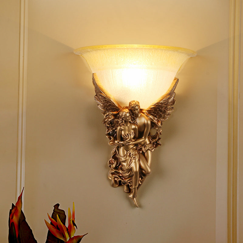 Skørter | Gold/Beige Bell Flush Mount Colonialist Frosted Glass 1 Head Living Room Wall-Mounted Lamp