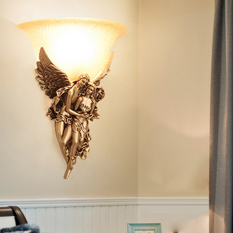 Skørter | Gold/Beige Bell Flush Mount Colonialist Frosted Glass 1 Head Living Room Wall-Mounted Lamp