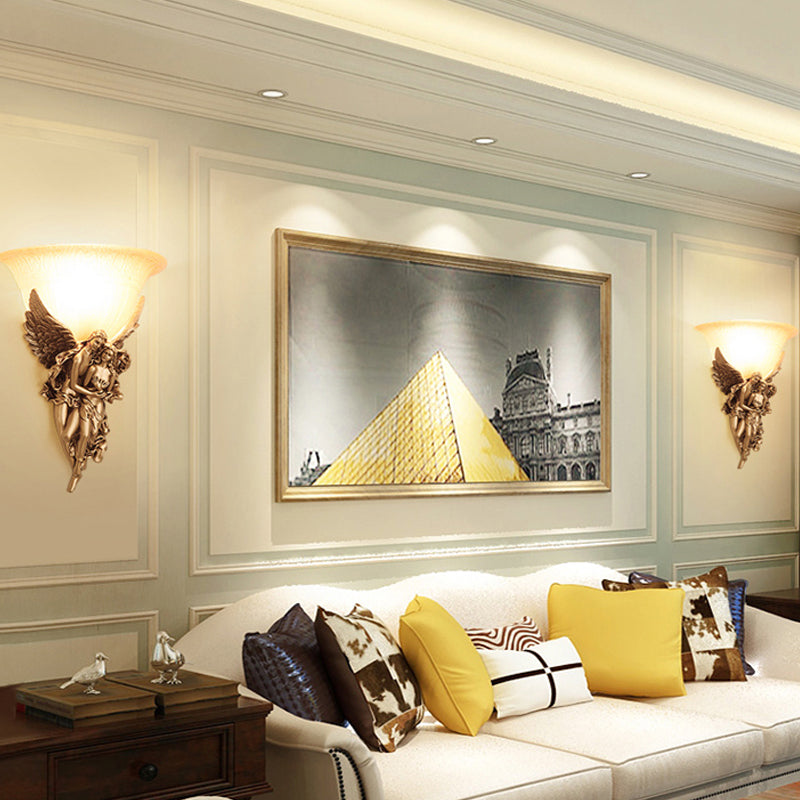 Skørter | Gold/Beige Bell Flush Mount Colonialist Frosted Glass 1 Head Living Room Wall-Mounted Lamp