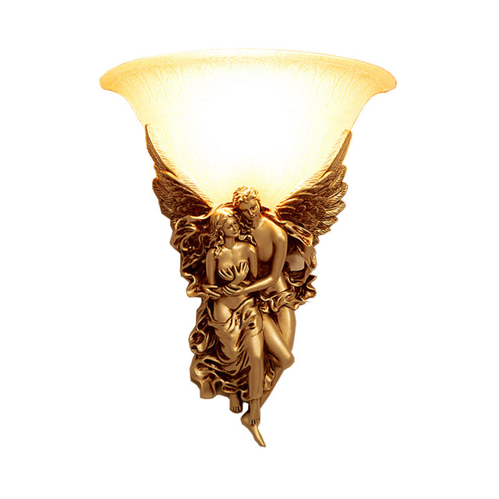 Skørter | Gold/Beige Bell Flush Mount Colonialist Frosted Glass 1 Head Living Room Wall-Mounted Lamp