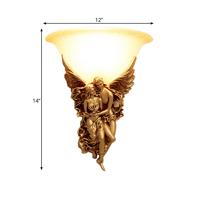 Skørter | Gold/Beige Bell Flush Mount Colonialist Frosted Glass 1 Head Living Room Wall-Mounted Lamp