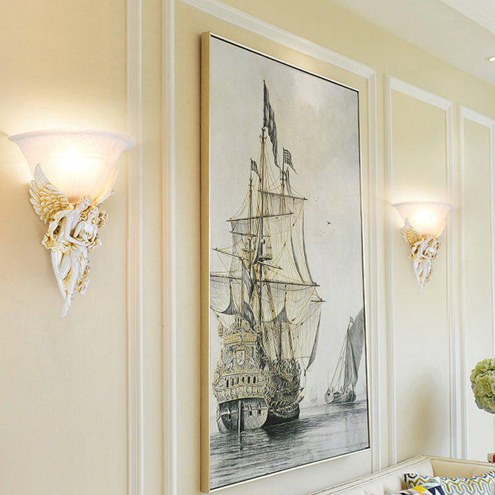 Skørter | Gold/Beige Bell Flush Mount Colonialist Frosted Glass 1 Head Living Room Wall-Mounted Lamp