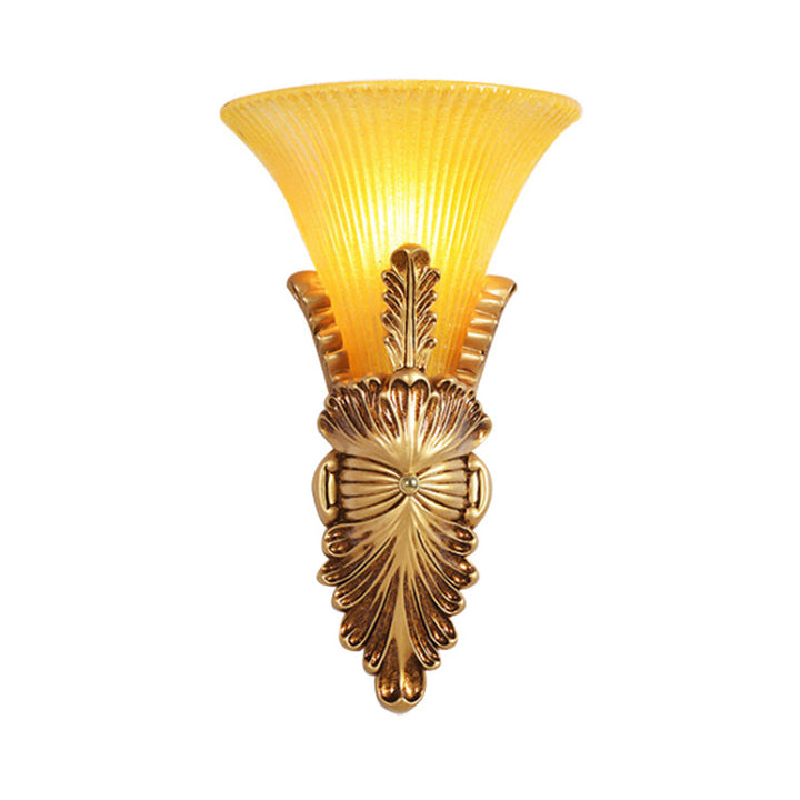 Skørter | Amber Glass Gold Wall Lighting Flared Single Bulb Colonialism Sconce Light Fixture for Hallway