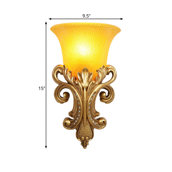 Skørter | Colonial Bell Flush Mount 1 Head Prism Glass Wall Sconce Lighting in Gold for Living Room