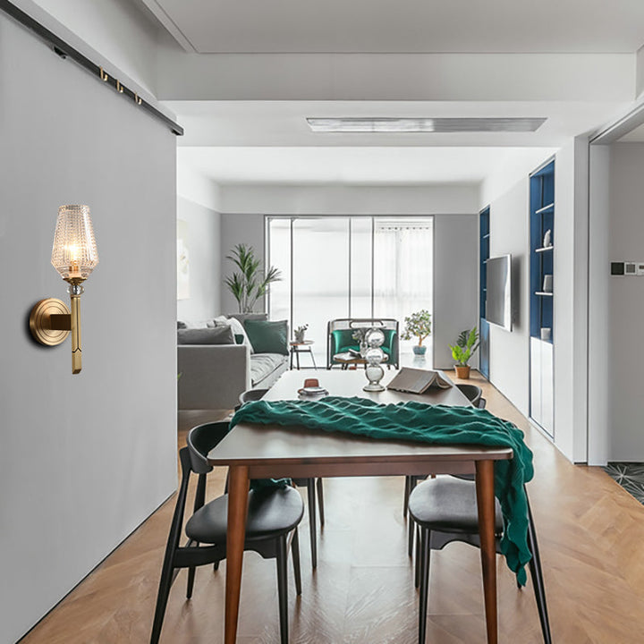 Skørter | Loft Style Cup Wall Lamp with Clear Grid Glass Shade 1 Head Balcony Wall Light in Brass