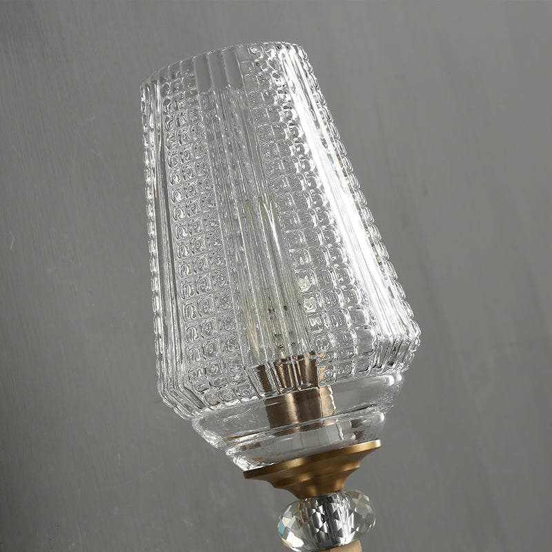 Skørter | Loft Style Cup Wall Lamp with Clear Grid Glass Shade 1 Head Balcony Wall Light in Brass