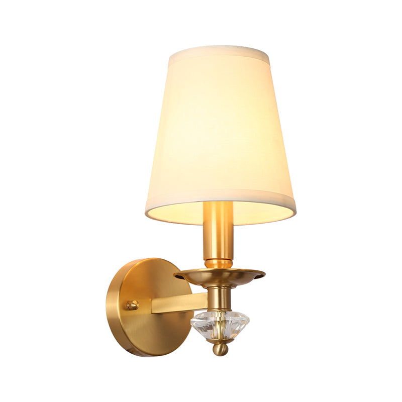 Skørter | Living Room Wall Light with Fabric Cone Shade Modern 1-Light Wall Light in Brass