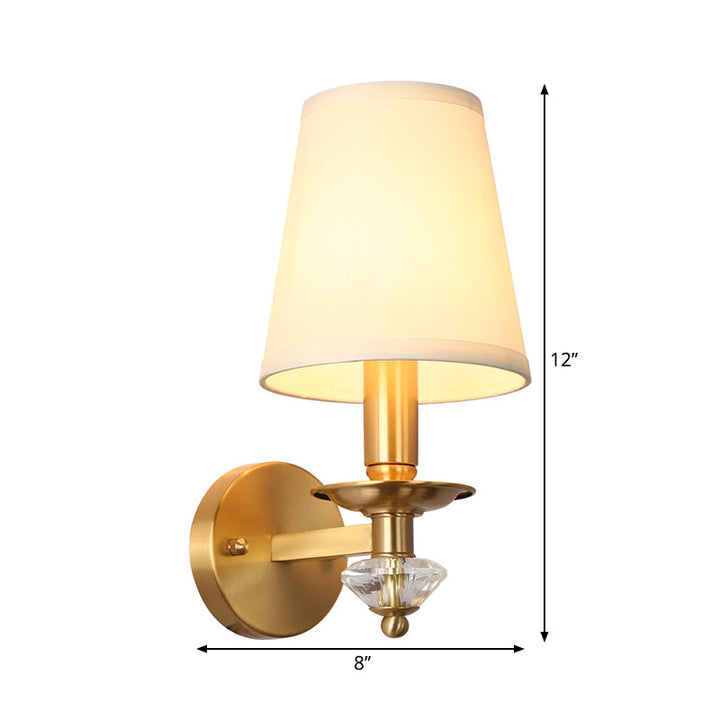 Skørter | Living Room Wall Light with Fabric Cone Shade Modern 1-Light Wall Light in Brass