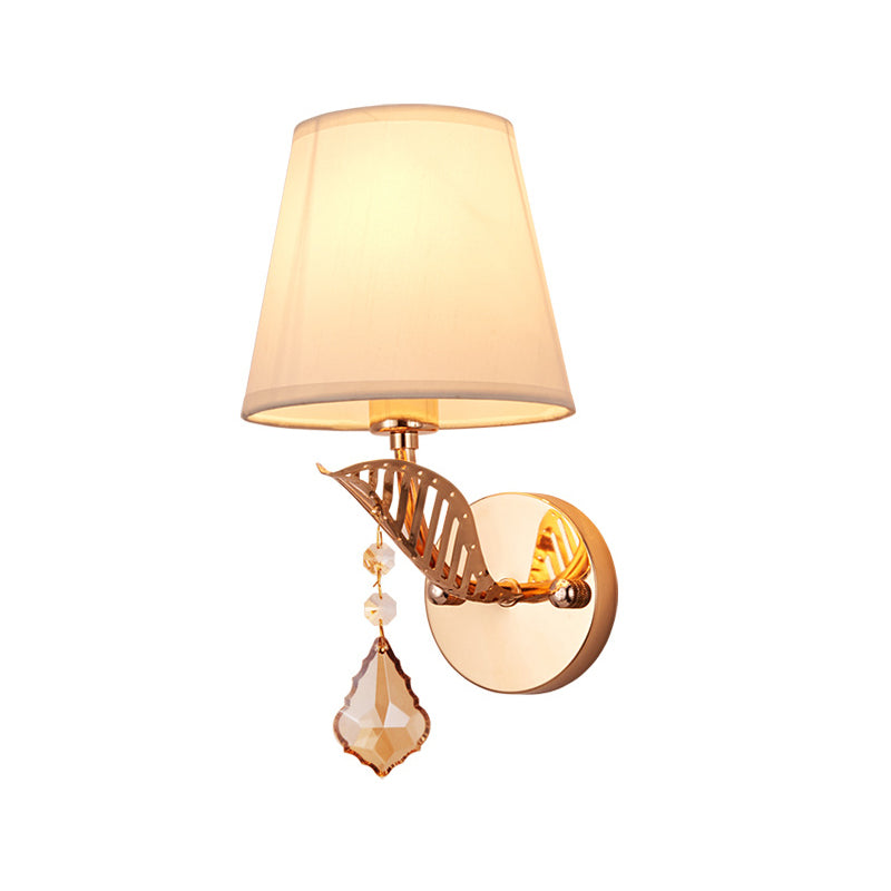 Skørter | Fabric White/Red/Blue Wall Lamp Tapered Bell 1-Light Traditional Wall Lamp for Bedroom with Crystal Drop