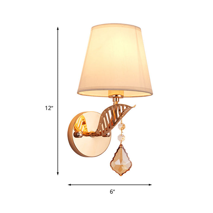Skørter | Fabric White/Red/Blue Wall Lamp Tapered Bell 1-Light Traditional Wall Lamp for Bedroom with Crystal Drop