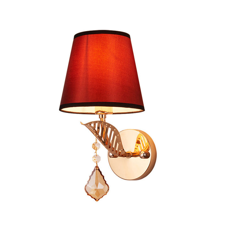 Skørter | Fabric White/Red/Blue Wall Lamp Tapered Bell 1-Light Traditional Wall Lamp for Bedroom with Crystal Drop
