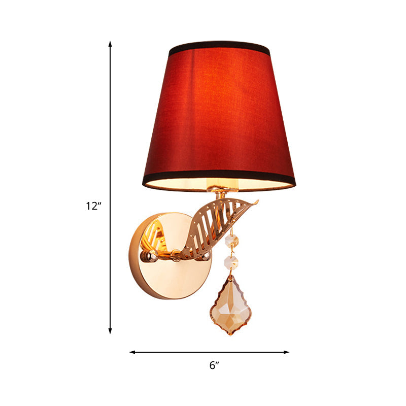 Skørter | Fabric White/Red/Blue Wall Lamp Tapered Bell 1-Light Traditional Wall Lamp for Bedroom with Crystal Drop