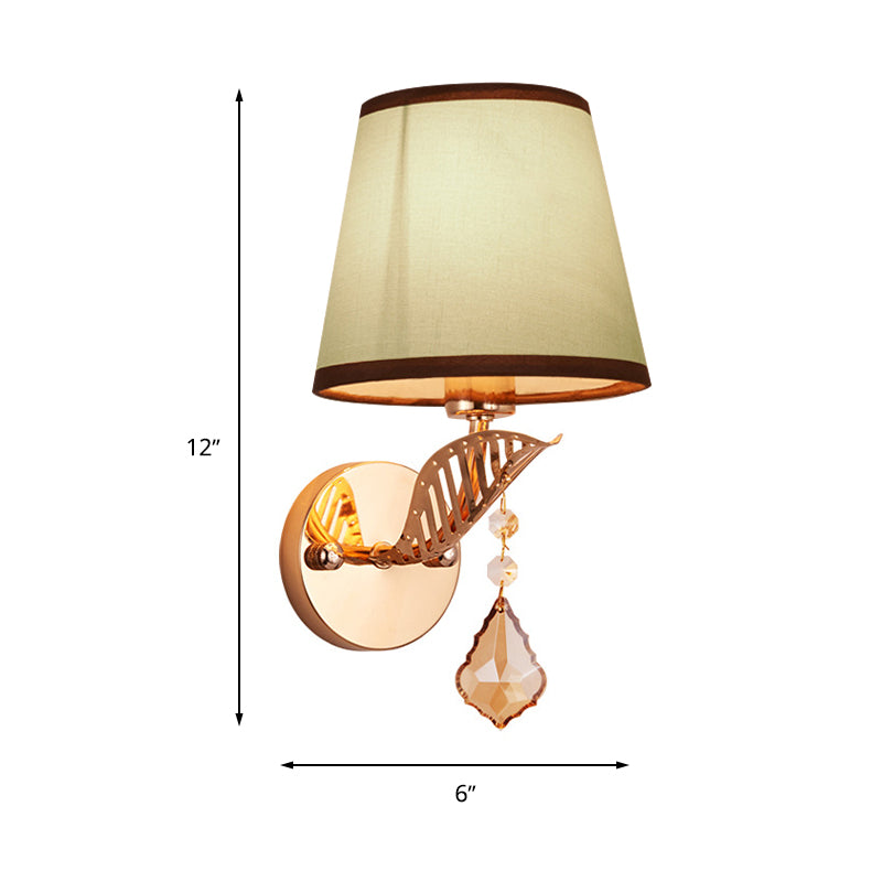 Skørter | Fabric White/Red/Blue Wall Lamp Tapered Bell 1-Light Traditional Wall Lamp for Bedroom with Crystal Drop