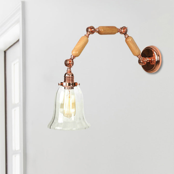 Lisslune | 1 Light Flared Wall Recessed Light Antique Rose Gold Clear Glass Wall Lamp with Long Extendable Arm