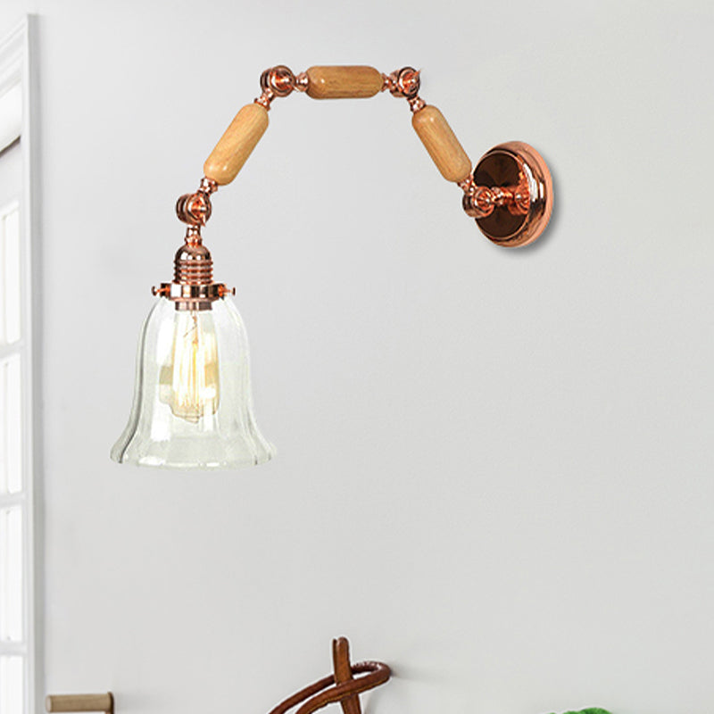 Lisslune | 1 Light Flared Wall Recessed Light Antique Rose Gold Clear Glass Wall Lamp with Long Extendable Arm