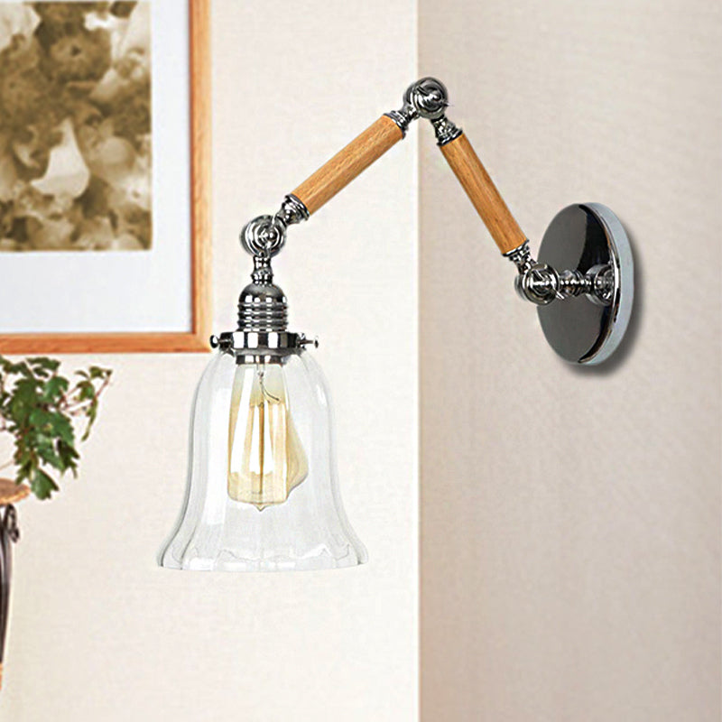 Lisslune | Flared Living Room Wall Light Vintage Clear Glass Prism Glass 1 Light Chrome Wall Lamp with 8"+8"/6"+6"/8"+4" Wooden Arm