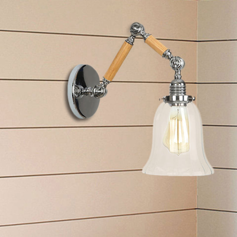 Lisslune | Flared Living Room Wall Light Vintage Clear Glass Prism Glass 1 Light Chrome Wall Lamp with 8"+8"/6"+6"/8"+4" Wooden Arm