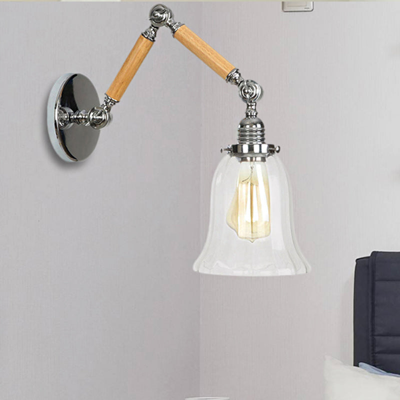 Lisslune | Flared Living Room Wall Light Vintage Clear Glass Prism Glass 1 Light Chrome Wall Lamp with 8"+8"/6"+6"/8"+4" Wooden Arm