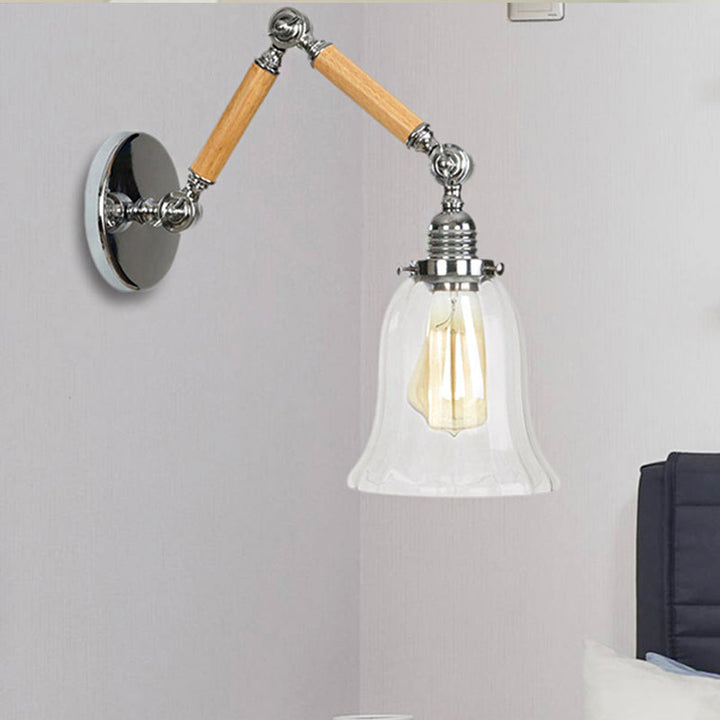 Lisslune | Flared Living Room Wall Light Vintage Clear Glass Prism Glass 1 Light Chrome Wall Lamp with 8"+8"/6"+6"/8"+4" Wooden Arm