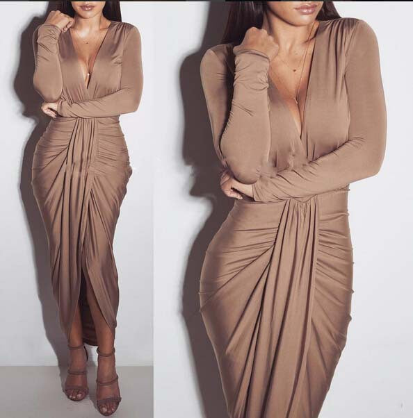 Women's maxi dress with elegant wrap design and deep V-neck