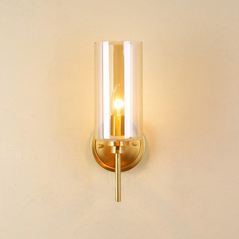 Skørter | Colonial Cylinder Wall Mounted Light Single Bulb Clear Glass Wall Lighting Fixture in Brass