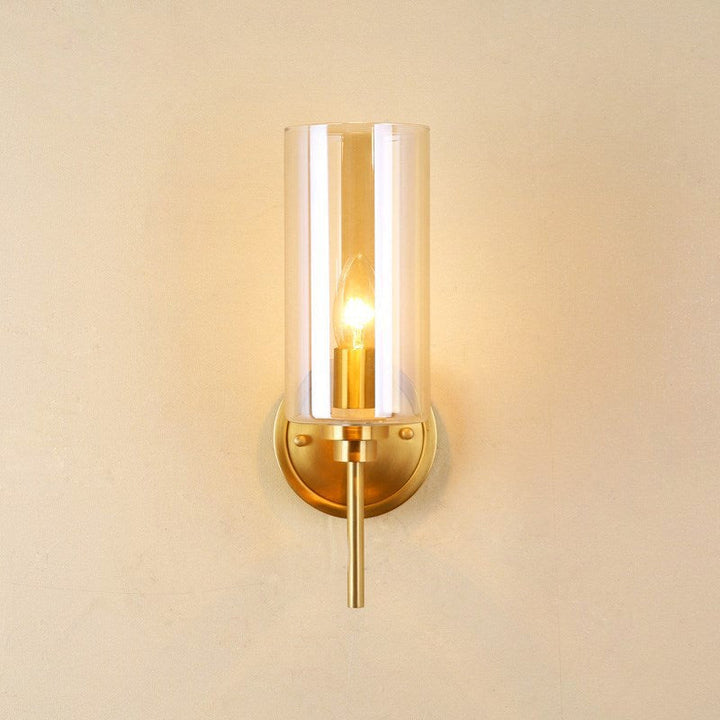 Skørter | Colonial Cylinder Wall Mounted Light Single Bulb Clear Glass Wall Lighting Fixture in Brass