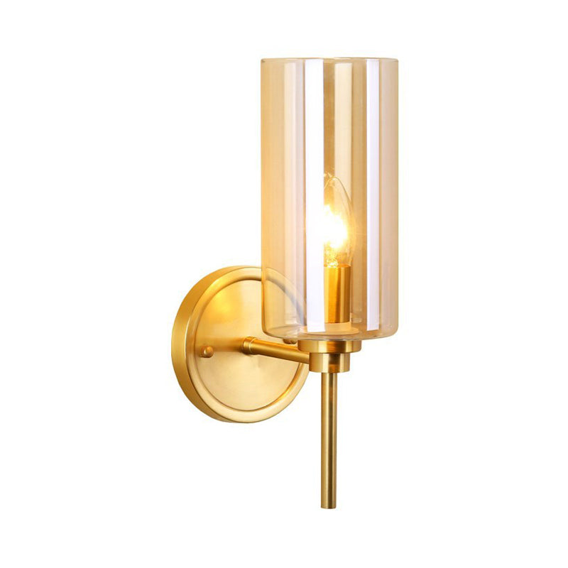 Skørter | Colonial Cylinder Wall Mounted Light Single Bulb Clear Glass Wall Lighting Fixture in Brass