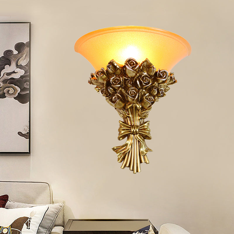 Skørter | Single Light Resin Flush Wall Light Retro Gold Finish Rose Bouquet Wall Lamp Kit