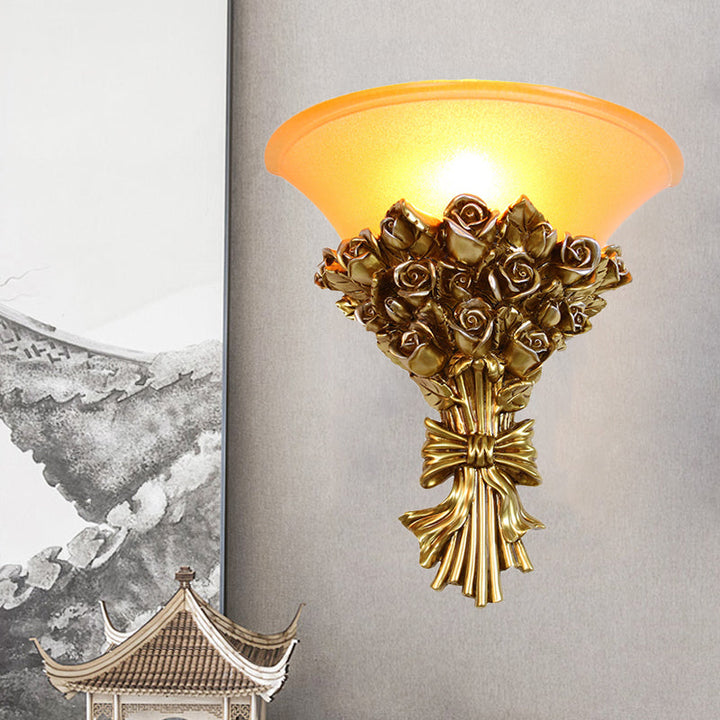 Skørter | Single Light Resin Flush Wall Light Retro Gold Finish Rose Bouquet Wall Lamp Kit