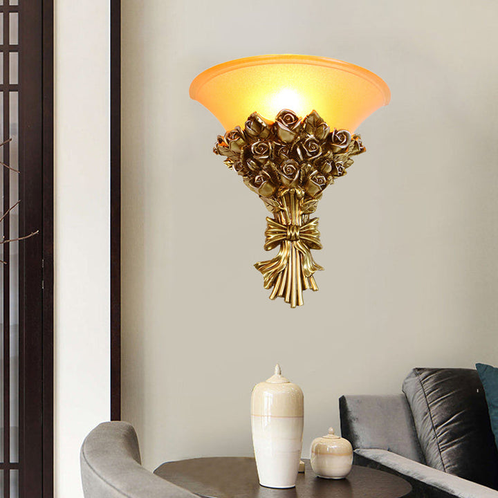 Skørter | Single Light Resin Flush Wall Light Retro Gold Finish Rose Bouquet Wall Lamp Kit