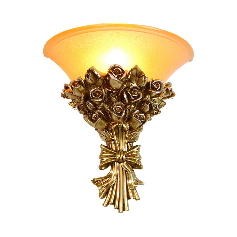 Skørter | Single Light Resin Flush Wall Light Retro Gold Finish Rose Bouquet Wall Lamp Kit
