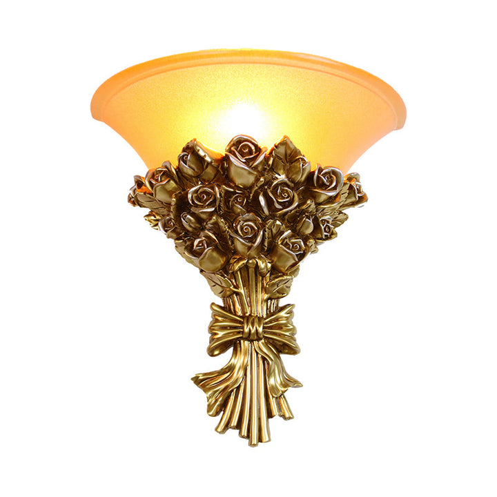 Skørter | Single Light Resin Flush Wall Light Retro Gold Finish Rose Bouquet Wall Lamp Kit