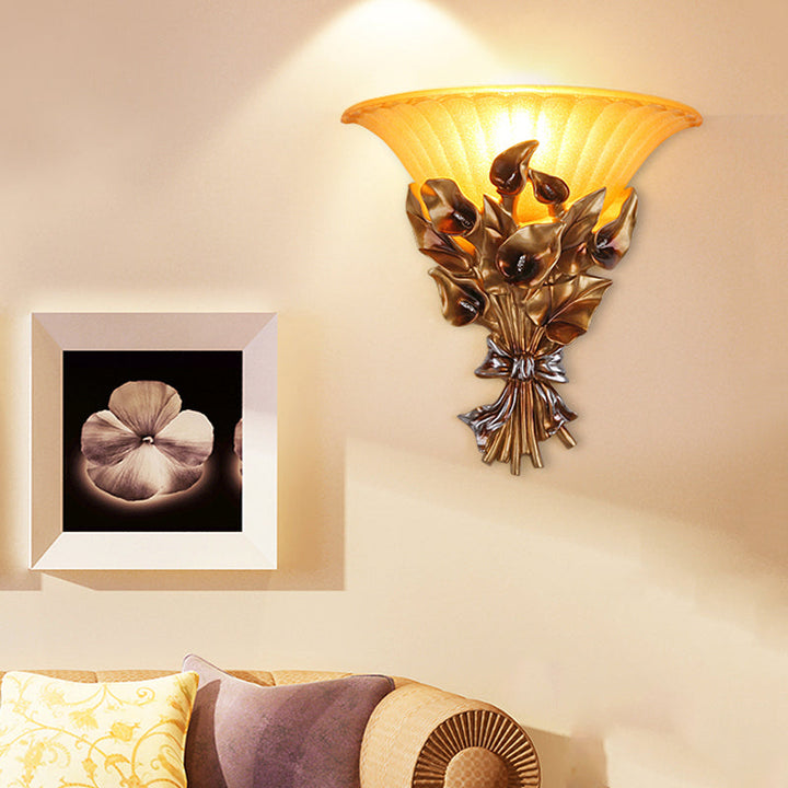 Skørter | Sandblasted Glass Holder Wall Lamp Vintage Style 1 Bulb Golden Wall Lamp