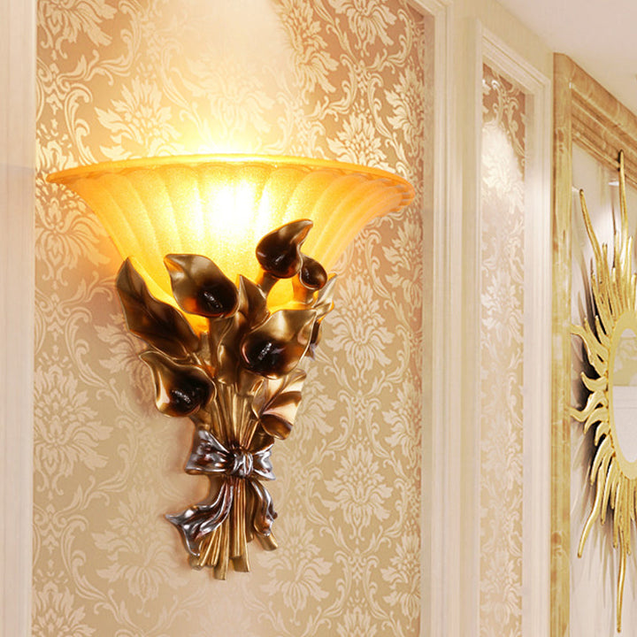 Skørter | Sandblasted Glass Holder Wall Lamp Vintage Style 1 Bulb Golden Wall Lamp