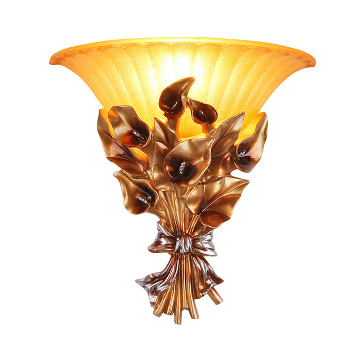 Skørter | Sandblasted Glass Holder Wall Lamp Vintage Style 1 Bulb Golden Wall Lamp