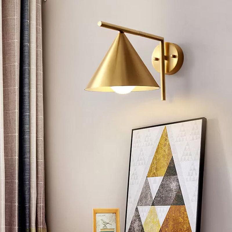 Skørter | Conical Sconces Light Modernist Iron 1 Bulb Gold Wall Lamp with Right Angle Arm