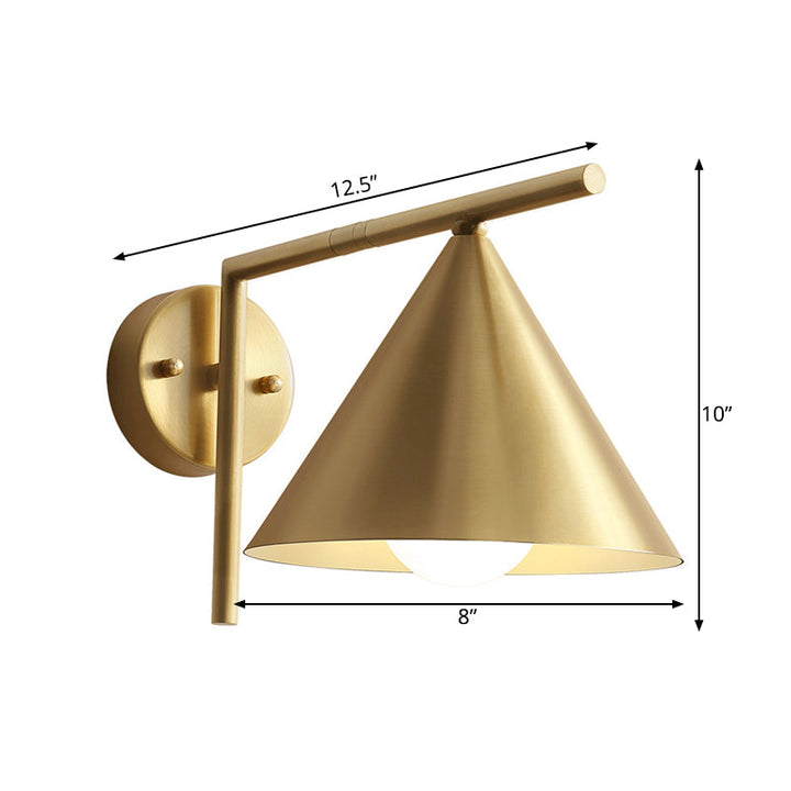 Skørter | Conical Sconces Light Modernist Iron 1 Bulb Gold Wall Lamp with Right Angle Arm