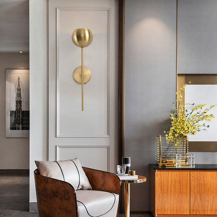 Skørter | Gold Dome Wall Sconce Modernist Brass 1 Bulb Wall Light with Pencil Arm