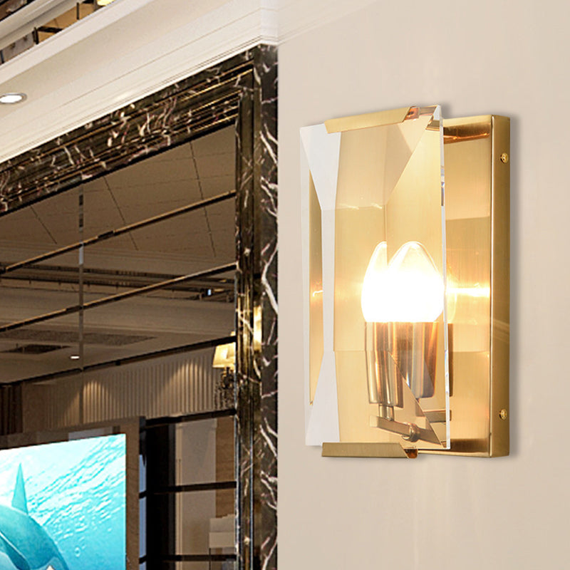 Skørter | Metal Rectangle Wall Lamp Light Minimalist 1 Head Black/Brass Finish Wall Lighting with Clear/Frosted Crystal Panel Shade